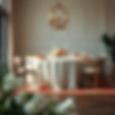 Beautiful Table Arrangement Round white tablecloth draping on a beautifully arranged table