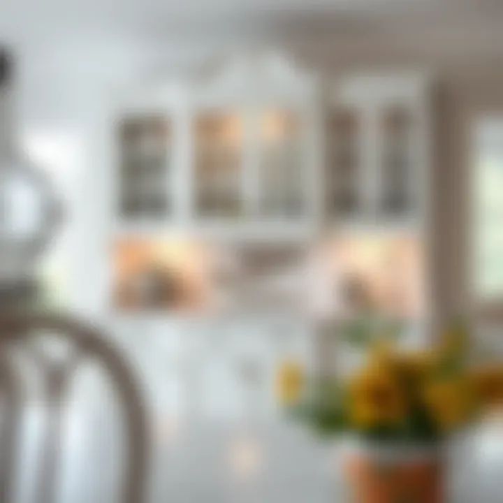 Elegant White Kitchen Hutch Elegant white kitchen hutch with glass doors and decorative lighting