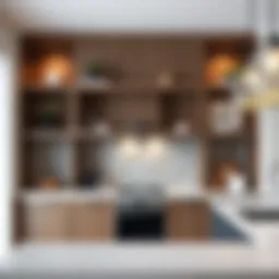 Stylish modern kitchen hutch showcasing open shelving and intricate details