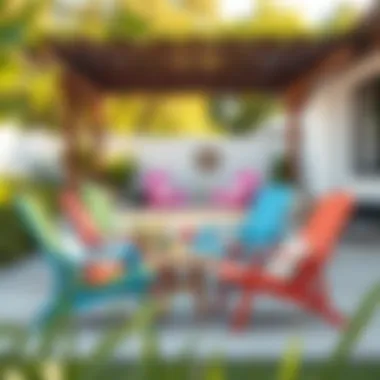 Colorful Lounge Chairs in a Sunny Backyard Colorful lounge chairs in a sunny backyard