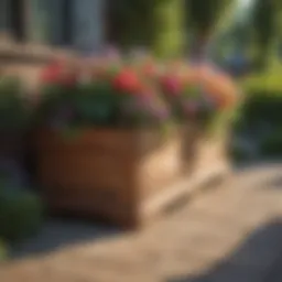 Elegant wooden planter box filled with vibrant flowers