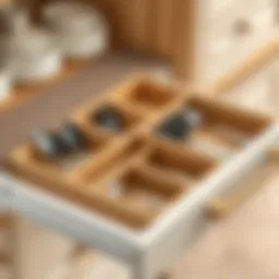 Elegant bamboo drawer organizer displaying various compartments for utensils