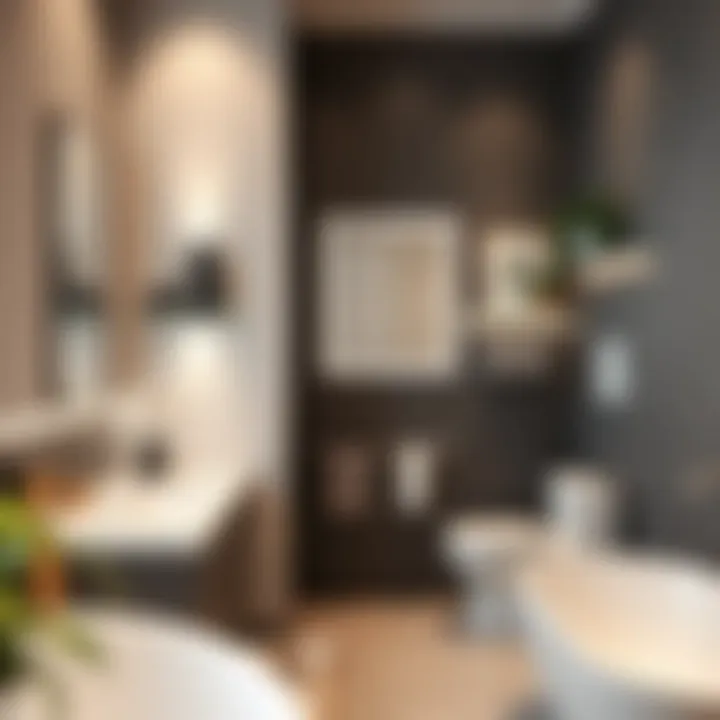 A beautifully designed bathroom featuring glass shelves