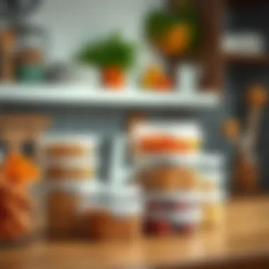 Efficient Organization of Vacuum Food Containers in the Kitchen Kitchen setting featuring vacuum food containers organized for easy access