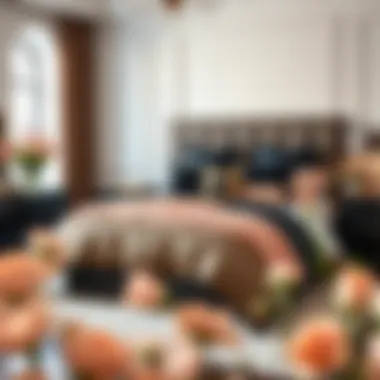 Sophisticated Bedroom Design Elegant black and peach comforter set displayed on a stylish bed