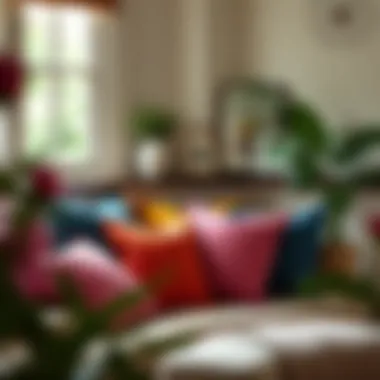 Colorful square pillows enhancing a cozy reading nook