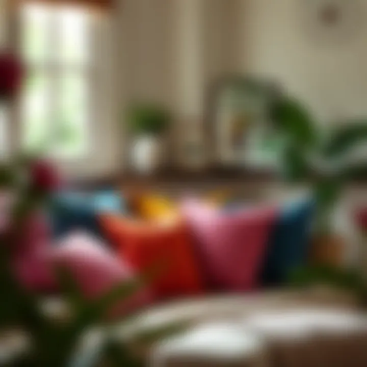 Colorful square pillows enhancing a cozy reading nook