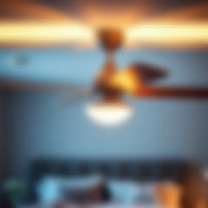 Compact ceiling fan with light fixture enhancing bedroom decor