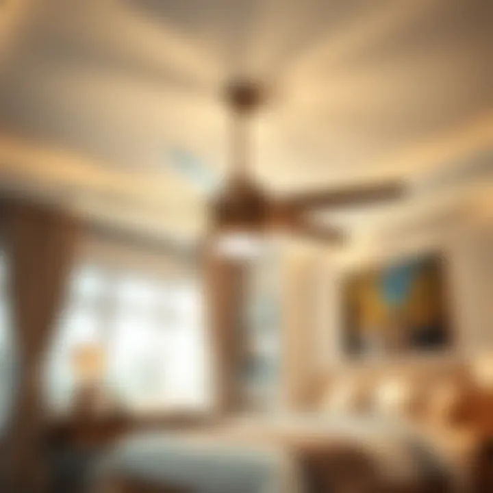Stylish ceiling fan illuminating a chic bedroom environment