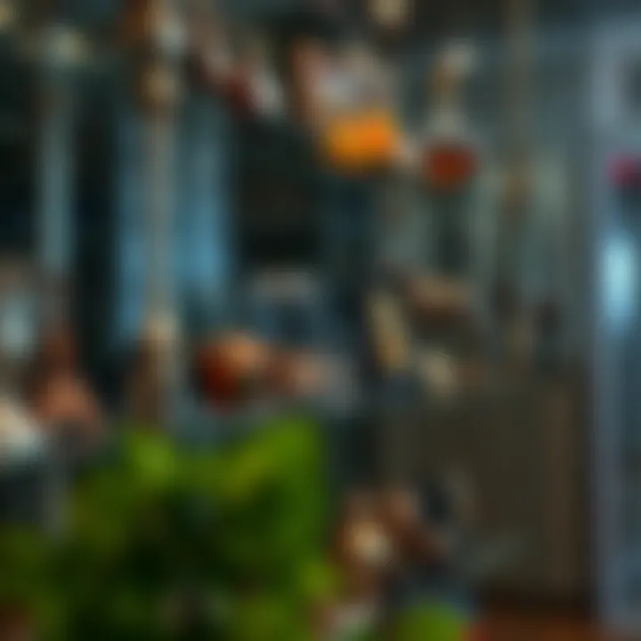 Close-up of a well-arranged glass shelf with various collectibles