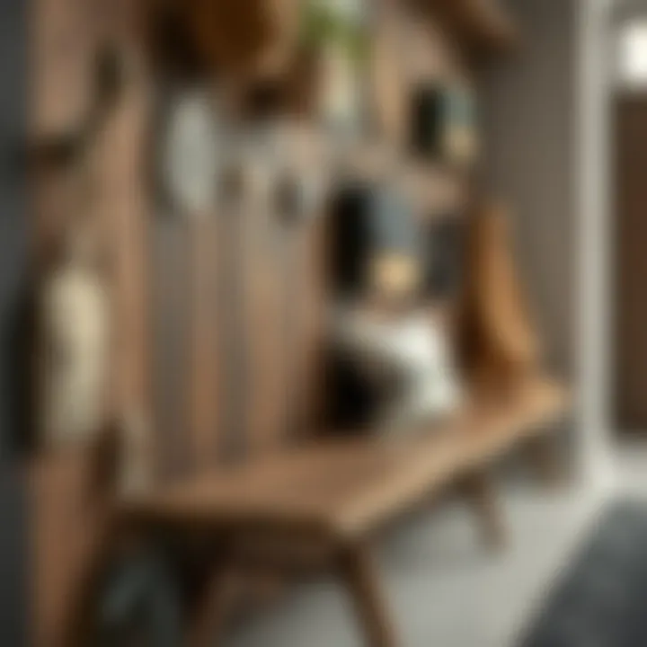 Diverse Material Choices for Coat Hooks and Benches A close-up view of various materials used for coat hooks and benches