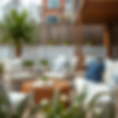 Trendy Outdoor Seating Area Trendy outdoor seating area with cushions and pillows