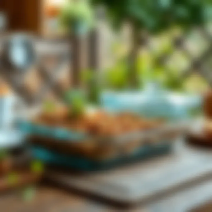 Sustainable glass baking dish set in a natural setting