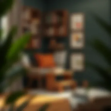 A cozy reading nook featuring a wooden library step stool