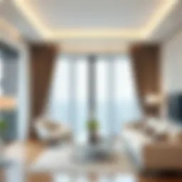 Elegant curtain spacers displayed in a contemporary living room setting