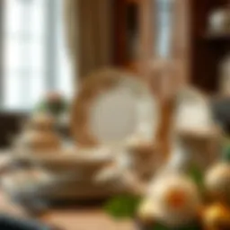 Elegant arrangement of a dinnerware set showcasing intricate designs