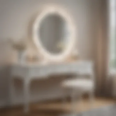 Chic white vanity desk paired with an illuminated mirror