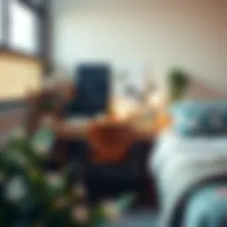 Stylish desk setup in a dorm room