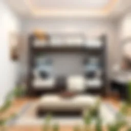 Stylish triple bunk bed with loft in a modern bedroom