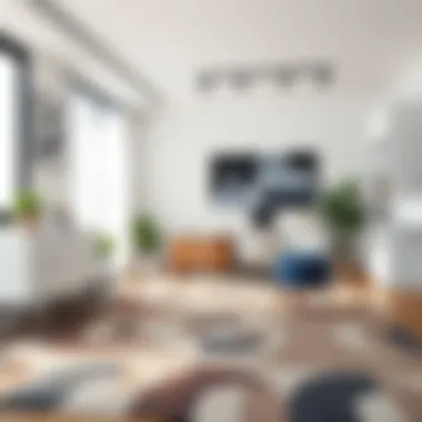 Modern office space adorned with a geometric rug