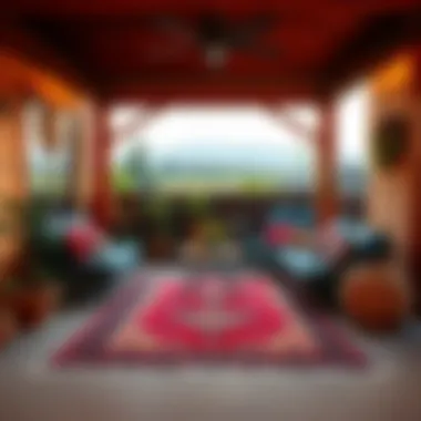 Outdoor patio with a vibrant outdoor rug