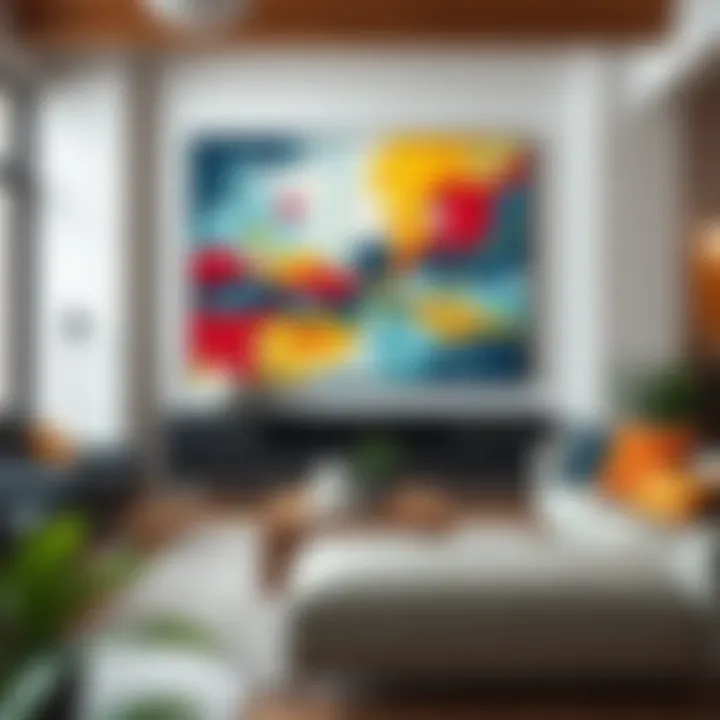 Vibrant abstract wall art enhancing a modern living room