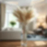 Elegant clear floor vase showcasing pampas grass