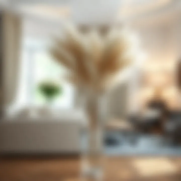 Elegant clear floor vase showcasing pampas grass
