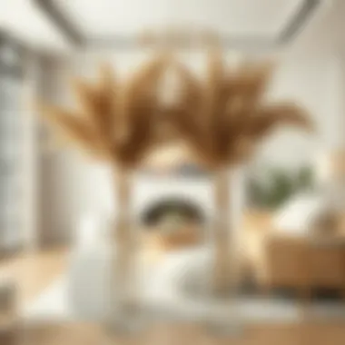 Stylish interior featuring clear vases with pampas grass