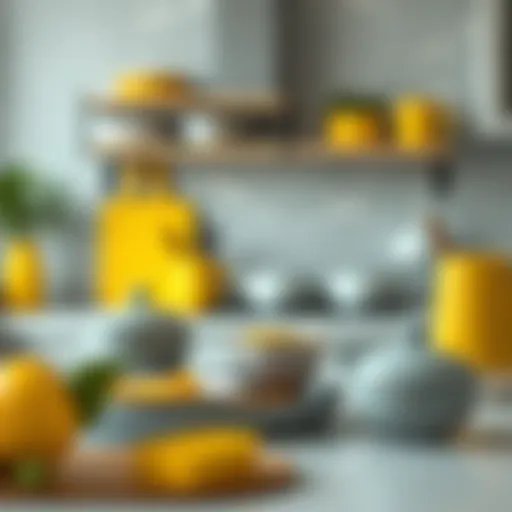 Elegant Arrangement of Kitchen Accessories Stylish yellow and grey kitchen accessories arranged elegantly