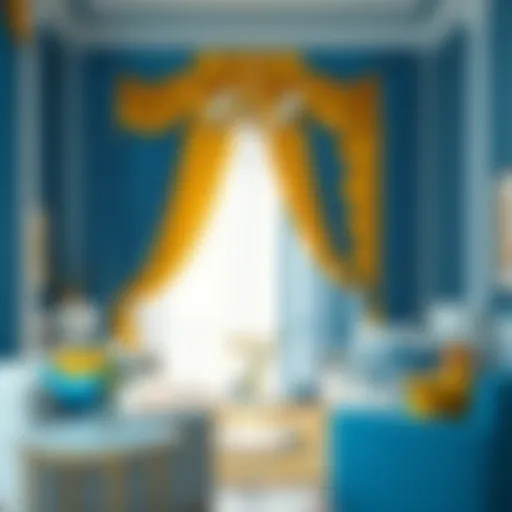 Elegant Blue and Yellow Curtain Combination Elegant living room showcasing blue curtains with yellow accents