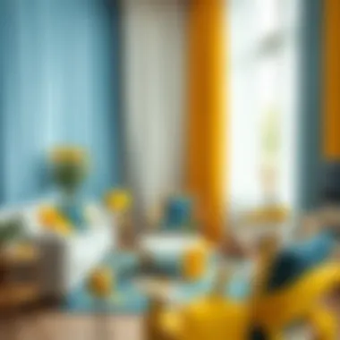 Colorful Palette of Blue, Yellow, and White Colorful interior design palette with blue, yellow, and white textiles