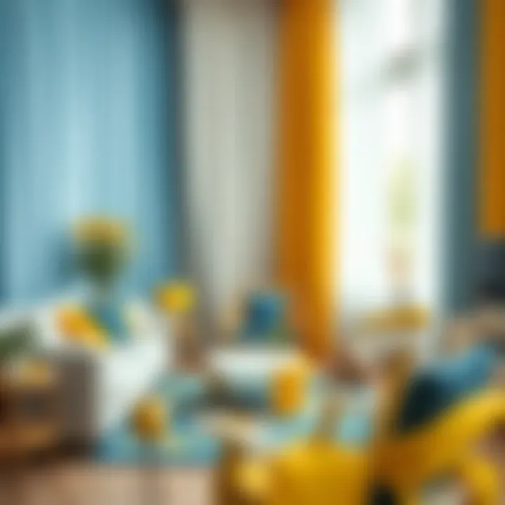 Colorful Palette of Blue, Yellow, and White Colorful interior design palette with blue, yellow, and white textiles