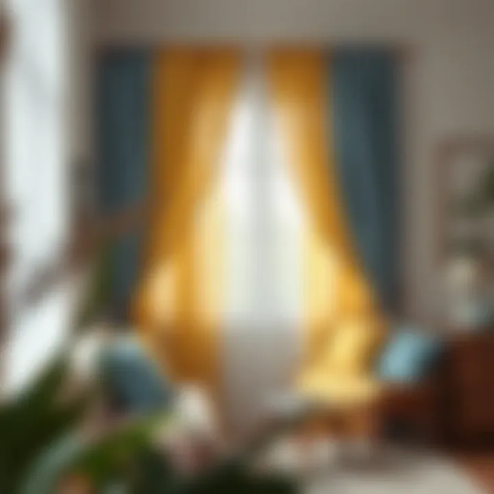 Cozy Nook with Layered Curtains Cozy nook decorated with layered blue and yellow curtains