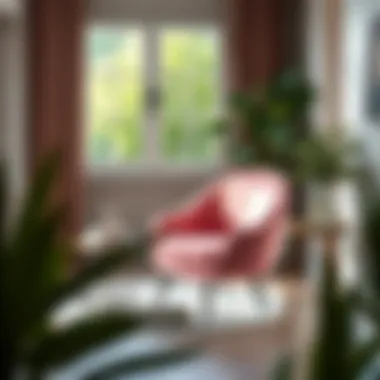 Elegant pink round chair in a modern living room setting