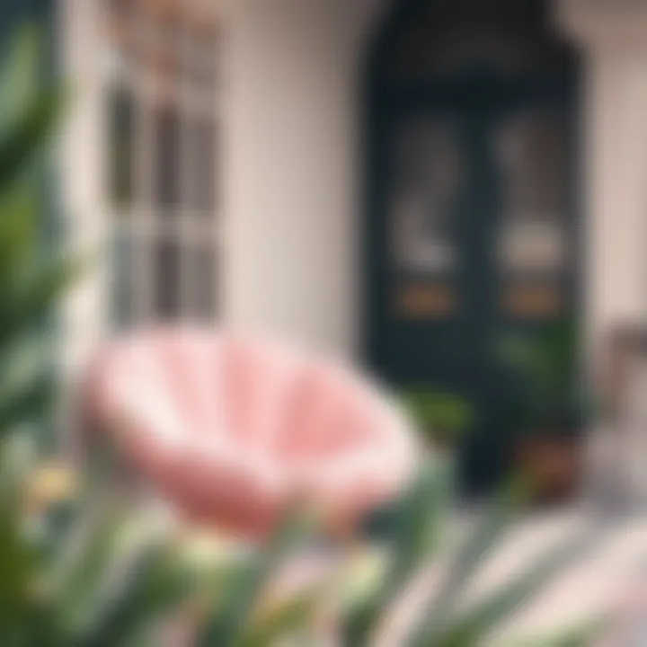 Versatile pink round chair used in a chic outdoor patio space