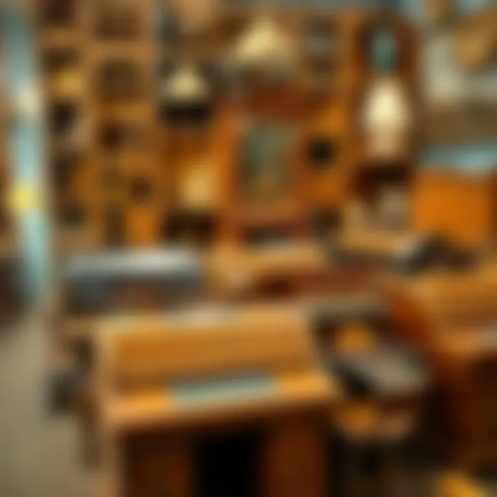 Collection of various antique roll top desks in a local shop