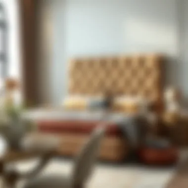 Luxurious upholstered bed showcasing rich fabrics