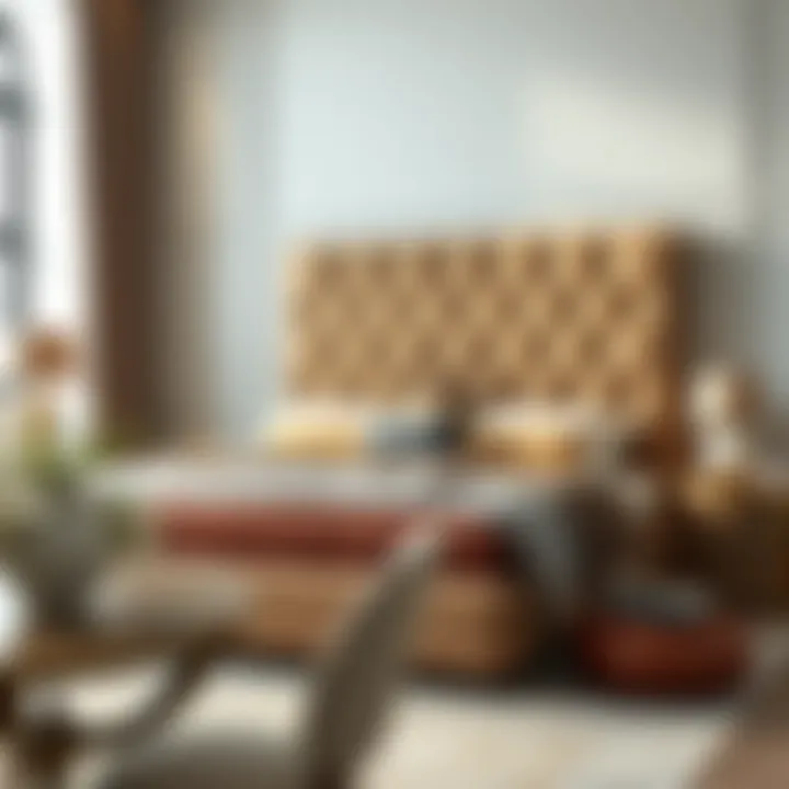 Luxurious upholstered bed showcasing rich fabrics