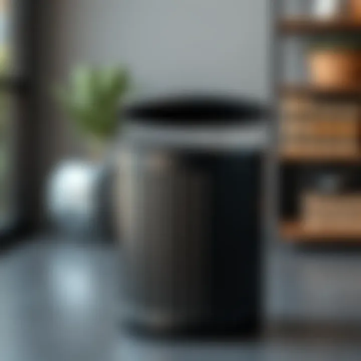 Modern Black Metal Trash Can Sleek black metal trash can with modern design