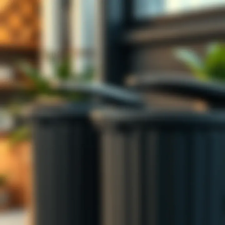 Sustainable Materials in Black Metal Trash Cans Close-up of sustainable materials used in black metal trash cans