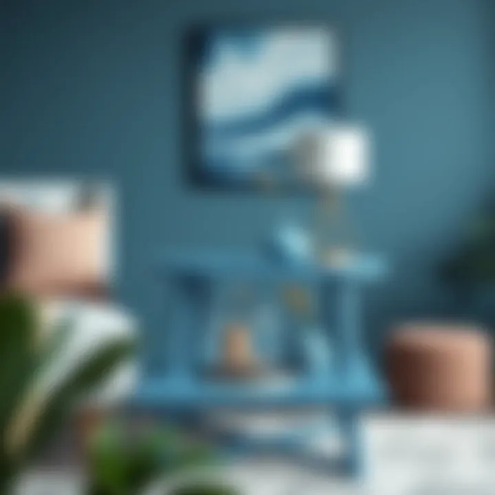 Charming blue accent table with decorative items