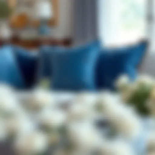 Elegant blue throw pillows on a stylish sofa
