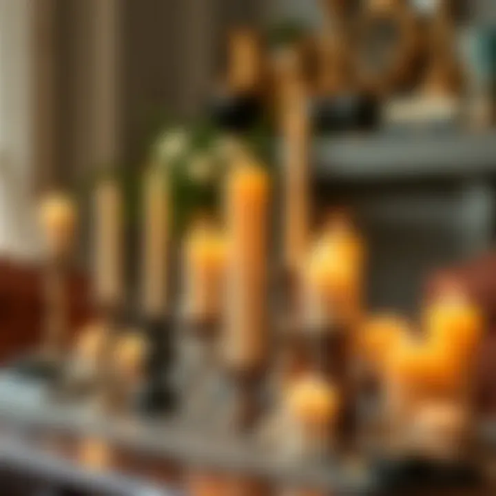 Thematic Decor with Pillar Candles and Unique Candlesticks Decorative setup with pillar candles and themed candlesticks