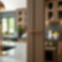 Stylish champagne bronze kitchen handle on modern cabinetry