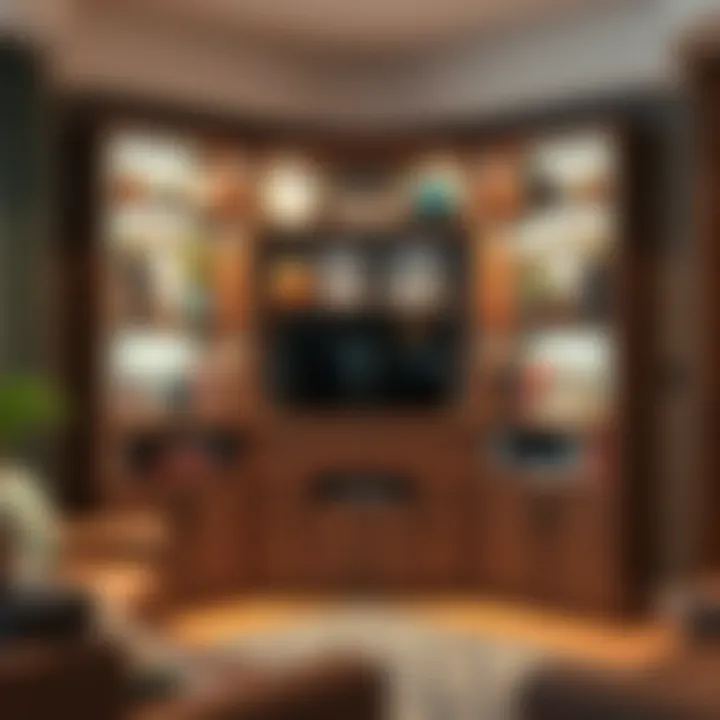 Aesthetic Appeal of Decorated Corner Bookcases Stylish corner bookcase set filled with decorative items