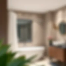 Elegant curved tension shower curtain rod in a modern bathroom setting