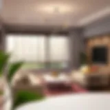 Modern Living Room with Electric Blinds Elegant battery-operated electric blinds in a modern living room