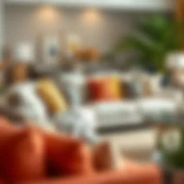 5-foot couch styled with decorative pillows and throws