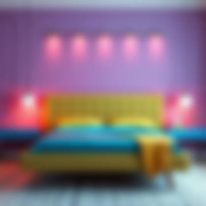 Trendy flat headboard bed in a vibrant color scheme